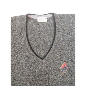 Jaeger Lambswool V Neck Sweater Men L‎ Made in Scotland Embroidered